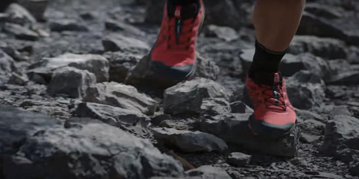 Close-up of a pair of trail running shoes